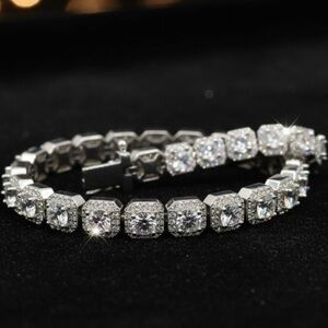 925 Silver, 11.5CTW Ice Cube Moissanite Bracelet - 8.5"